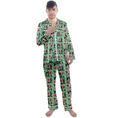 60s Girl Floral Green Men s Long Sleeve Satin Pyjamas Set by snowwhitegirl