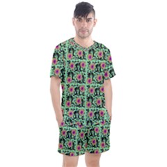 60s Girl Floral Green Men s Mesh Tee And Shorts Set