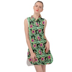 60s Girl Floral Green Sleeveless Shirt Dress by snowwhitegirl