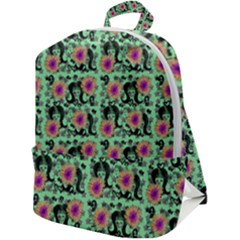 60s Girl Floral Green Zip Up Backpack