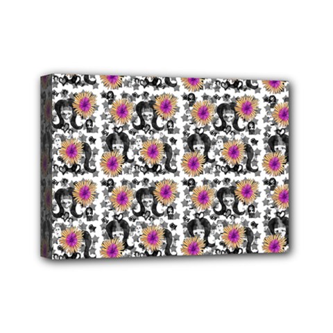 60s Girl Floral White Mini Canvas 7  X 5  (stretched) by snowwhitegirl