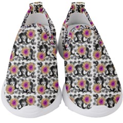 60s Girl Floral White Kids  Slip On Sneakers by snowwhitegirl