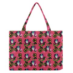 60s Girl Dark Pink Floral Daisy Zipper Medium Tote Bag by snowwhitegirl