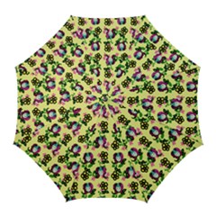 60s Girl Yellow Floral Daisy Golf Umbrellas by snowwhitegirl