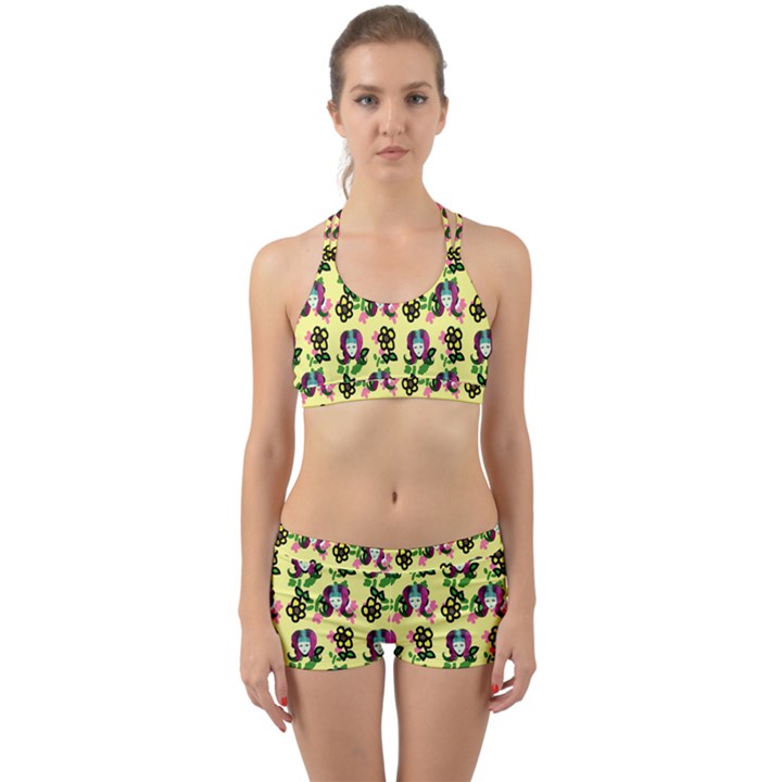 60s Girl Yellow Floral Daisy Back Web Gym Set