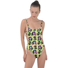 60s Girl Yellow Floral Daisy Tie Strap One Piece Swimsuit