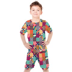 Geometric Mosaic Kids  Tee And Shorts Set by designsbymallika