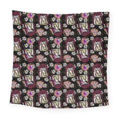 Braids Doll Daisies Black Square Tapestry (large)