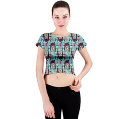 Braids Doll Daisies Blue Crew Neck Crop Top