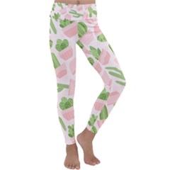 Cactus Pattern Kids  Lightweight Velour Classic Yoga Leggings by designsbymallika