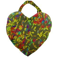 Colorful Brush Strokes Painting On A Green Background                                                    Giant Heart Shaped Tote by LalyLauraFLM