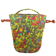 Colorful Brush Strokes Painting On A Green Background                                                    Drawstring Bucket Bag by LalyLauraFLM