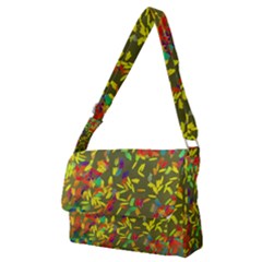 Colorful Brush Strokes Painting On A Green Background                                                Full Print Messenger Bag (m)