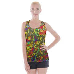 Colorful Brush Strokes Painting On A Green Background                                                   Criss Cross Back Tank Top