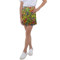 Colorful Brush Strokes Painting On A Green Background                                                       Kids  Tennis Skirt by LalyLauraFLM