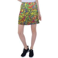 Colorful Brush Strokes Painting On A Green Background                                                        Tennis Skirt by LalyLauraFLM