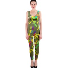 Colorful Brush Strokes Painting On A Green Background                                                    Onepiece Catsuit by LalyLauraFLM