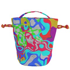 Colorful Distorted Shapes On A Grey Background                                                     Drawstring Bucket Bag by LalyLauraFLM