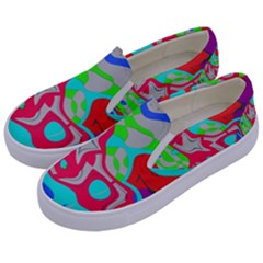 Colorful Distorted Shapes On A Grey Background                                                    Kids  Canvas Slip Ons by LalyLauraFLM