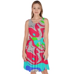 Colorful Distorted Shapes On A Grey Background                                                        Knee Length Skater Dress With Pockets by LalyLauraFLM