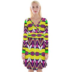 Colorful Shapes                                                      Long Sleeve Front Wrap Dress
