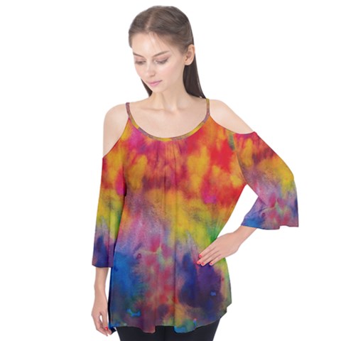 Colorful Watercolors Texture                                                    Flutter Sleeve Tee by LalyLauraFLM