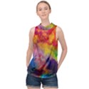 Colorful watercolors texture                                                     High Neck Satin Top View1