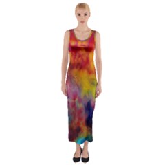 Colorful Watercolors Texture                                                    Fitted Maxi Dress