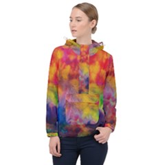 Colorful Watercolors Texture                                                    Women Hooded Front Pocket Windbreaker by LalyLauraFLM