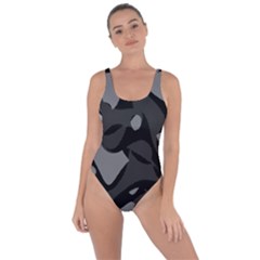 Trippy, Asymmetric Black And White, Paint Splash, Brown, Army Style Camo, Dotted Abstract Pattern Bring Sexy Back Swimsuit by Casemiro