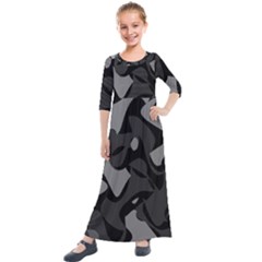 Trippy, Asymmetric Black And White, Paint Splash, Brown, Army Style Camo, Dotted Abstract Pattern Kids  Quarter Sleeve Maxi Dress by Casemiro