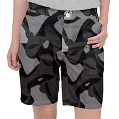 Trippy, Asymmetric Black And White, Paint Splash, Brown, Army Style Camo, Dotted Abstract Pattern Pocket Shorts by Casemiro