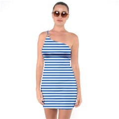 Classic Marine Stripes Pattern, Retro Stylised Striped Theme One Soulder Bodycon Dress by Casemiro