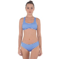 Classic Marine Stripes Pattern, Retro Stylised Striped Theme Criss Cross Bikini Set by Casemiro