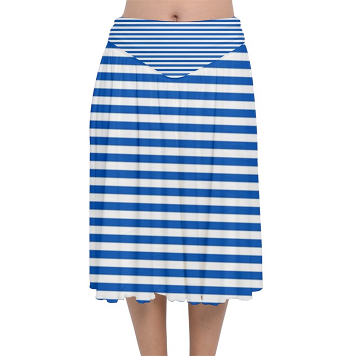 Classic marine stripes pattern, retro stylised striped theme Velvet Flared Midi Skirt