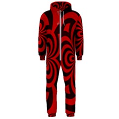 Spiral Abstraction Red, Abstract Curves Pattern, Mandala Style Hooded Jumpsuit (men)  by Casemiro