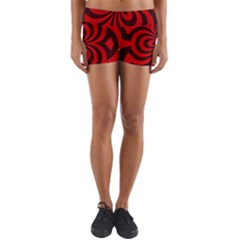 Spiral Abstraction Red, Abstract Curves Pattern, Mandala Style Yoga Shorts
