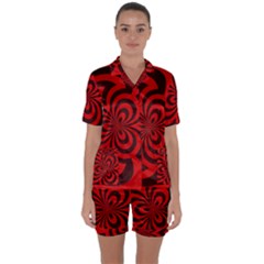Spiral Abstraction Red, Abstract Curves Pattern, Mandala Style Satin Short Sleeve Pyjamas Set by Casemiro