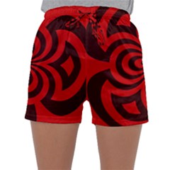 Spiral Abstraction Red, Abstract Curves Pattern, Mandala Style Sleepwear Shorts by Casemiro