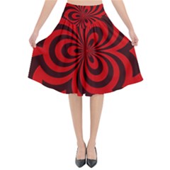 Spiral Abstraction Red, Abstract Curves Pattern, Mandala Style Flared Midi Skirt