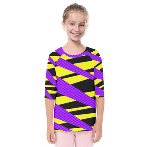 Abstract Triangles, Three Color Dotted Pattern, Purple, Yellow, Black In Saturated Colors Kids  Quarter Sleeve Raglan Tee by Casemiro