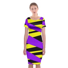 Abstract Triangles, Three Color Dotted Pattern, Purple, Yellow, Black In Saturated Colors Classic Short Sleeve Midi Dress by Casemiro