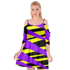 Abstract Triangles, Three Color Dotted Pattern, Purple, Yellow, Black In Saturated Colors Cutout Spaghetti Strap Chiffon Dress by Casemiro