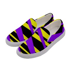 Abstract Triangles, Three Color Dotted Pattern, Purple, Yellow, Black In Saturated Colors Women s Canvas Slip Ons by Casemiro