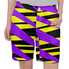 Abstract Triangles, Three Color Dotted Pattern, Purple, Yellow, Black In Saturated Colors Pocket Shorts by Casemiro