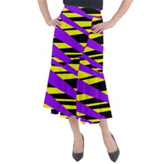 Abstract Triangles, Three Color Dotted Pattern, Purple, Yellow, Black In Saturated Colors Midi Mermaid Skirt by Casemiro