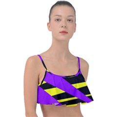 Abstract Triangles, Three Color Dotted Pattern, Purple, Yellow, Black In Saturated Colors Frill Bikini Top by Casemiro