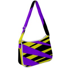 Abstract Triangles, Three Color Dotted Pattern, Purple, Yellow, Black In Saturated Colors Zip Up Shoulder Bag by Casemiro