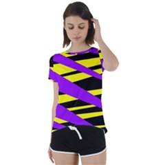 Abstract Triangles, Three Color Dotted Pattern, Purple, Yellow, Black In Saturated Colors Short Sleeve Foldover Tee by Casemiro