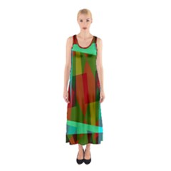 Rainbow Colors Palette Mix, Abstract Triangles, Asymmetric Pattern Sleeveless Maxi Dress by Casemiro